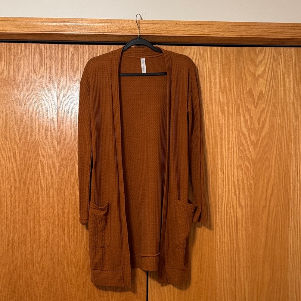 Women's Open Front Cardigan Sweater - Rust Brown